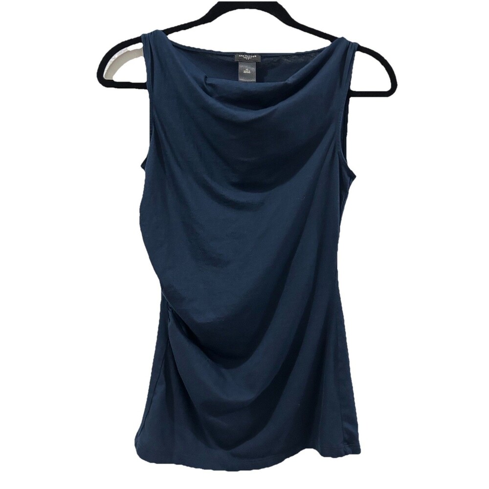 Ann Taylor Womens XS Navy Pullover Sleeveless Blouse Boat Neck